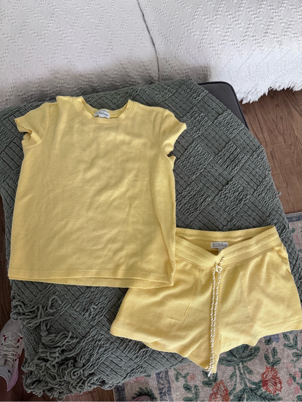 Butter Yellow Waffle Knit PJ set